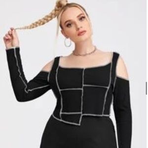 Black & White Cold Shoulder Top